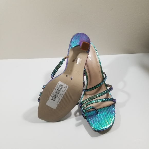 Carvela Metallic Turquoise Snakeskin Leather Strap Stiletto Open Toe Sandal 9.5 - Picture 8 of 8